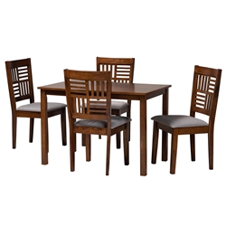 Baxton Studio Deanna Modern Grey Fabric and Walnut Brown Finished Wood 5-Piece Dining Set